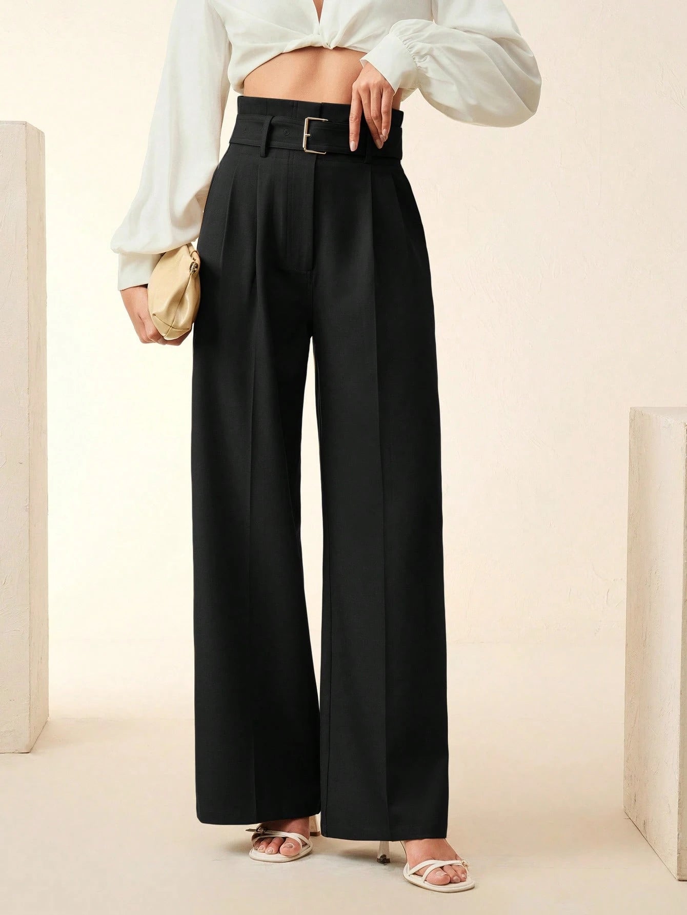 Women's Solid Color Pleated Wide Leg Pants
