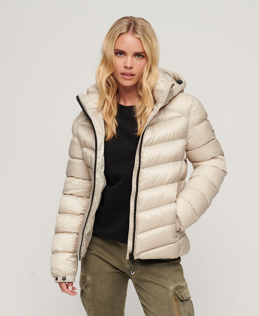 Hooded Fuji Padded Slim Fit Jacket | Pelican Beige