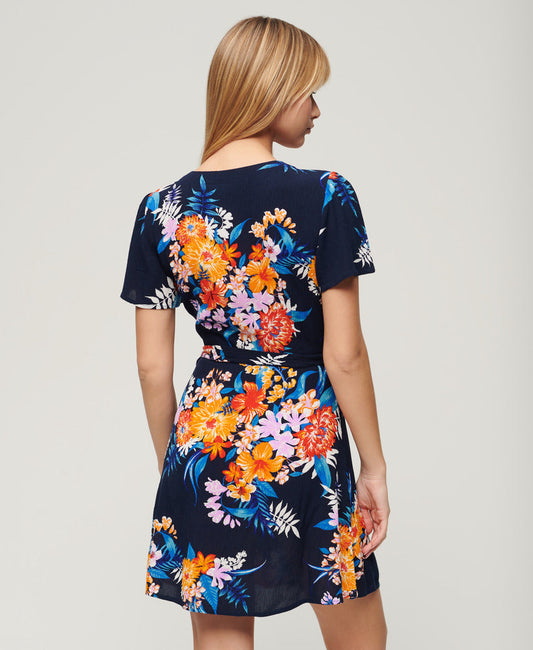 Printed Mini Wrap Dress | Anemore Navy