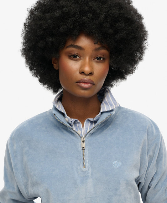 Velour Half Zip | Tidal Blue