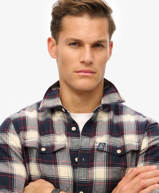 Merchant Linen Check Shirt | Navy Check