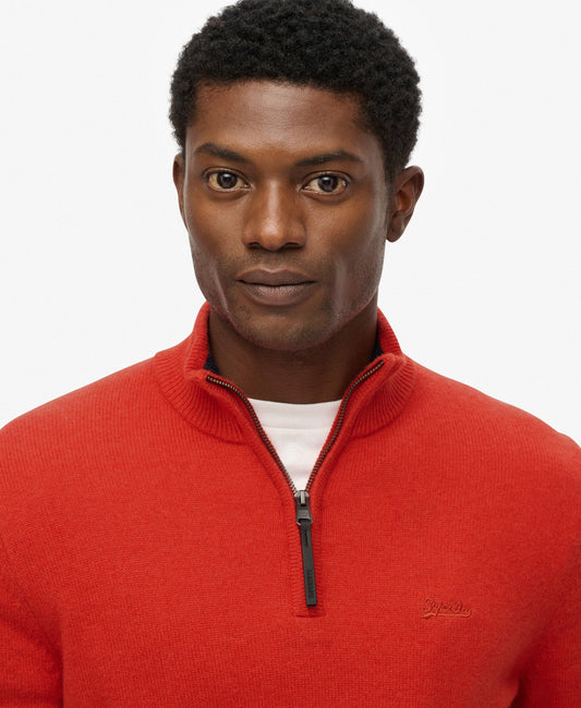 Wool Blend Half Zip Slim Fit Jumper | Vermillion Orange Marle