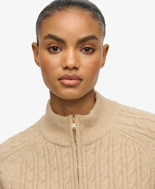 Brushed Cable Half Zip Knit | Safari Beige Marle