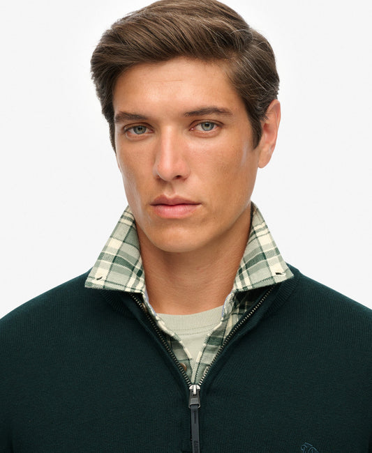 Slim Fit Essentials Cotton Half Zip | Enamel Green Marle