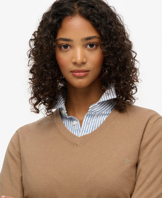 Classic V Neck Slim Fit Jumper | Light Taupe Marle
