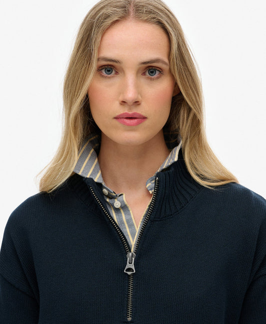Slouchy Knitted Half Zip | Eclipse Navy