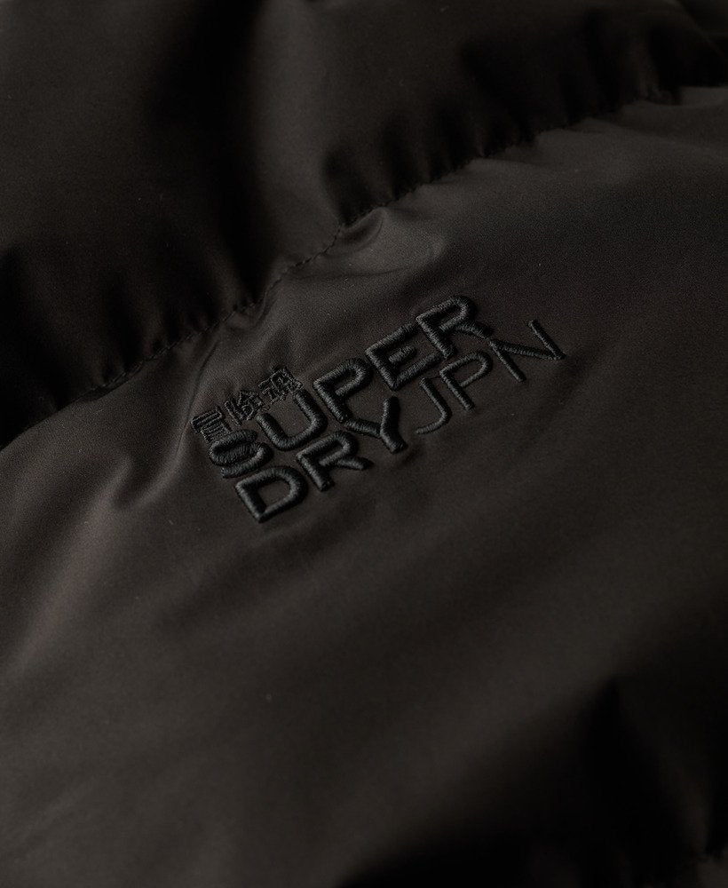 Hooded Sports Puffer Mid Jacket | Black