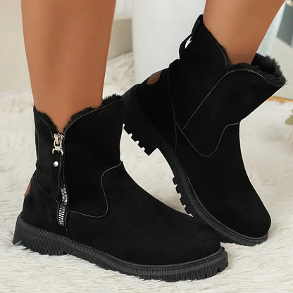 Women's Plush-Lined Ankle Martin Zipper Boots