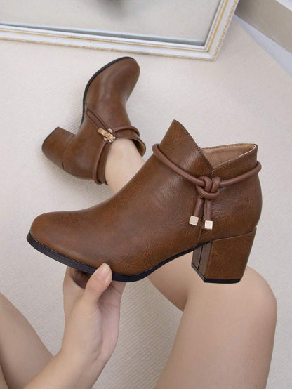 Women's Fashion Thick Heel Mid-Heel Ankle Boots, Thermal Lined