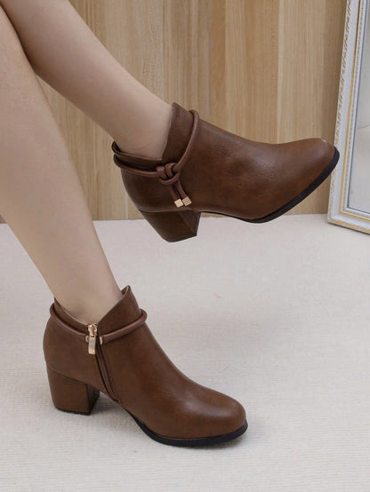 Women's Fashion Thick Heel Mid-Heel Ankle Boots, Thermal Lined