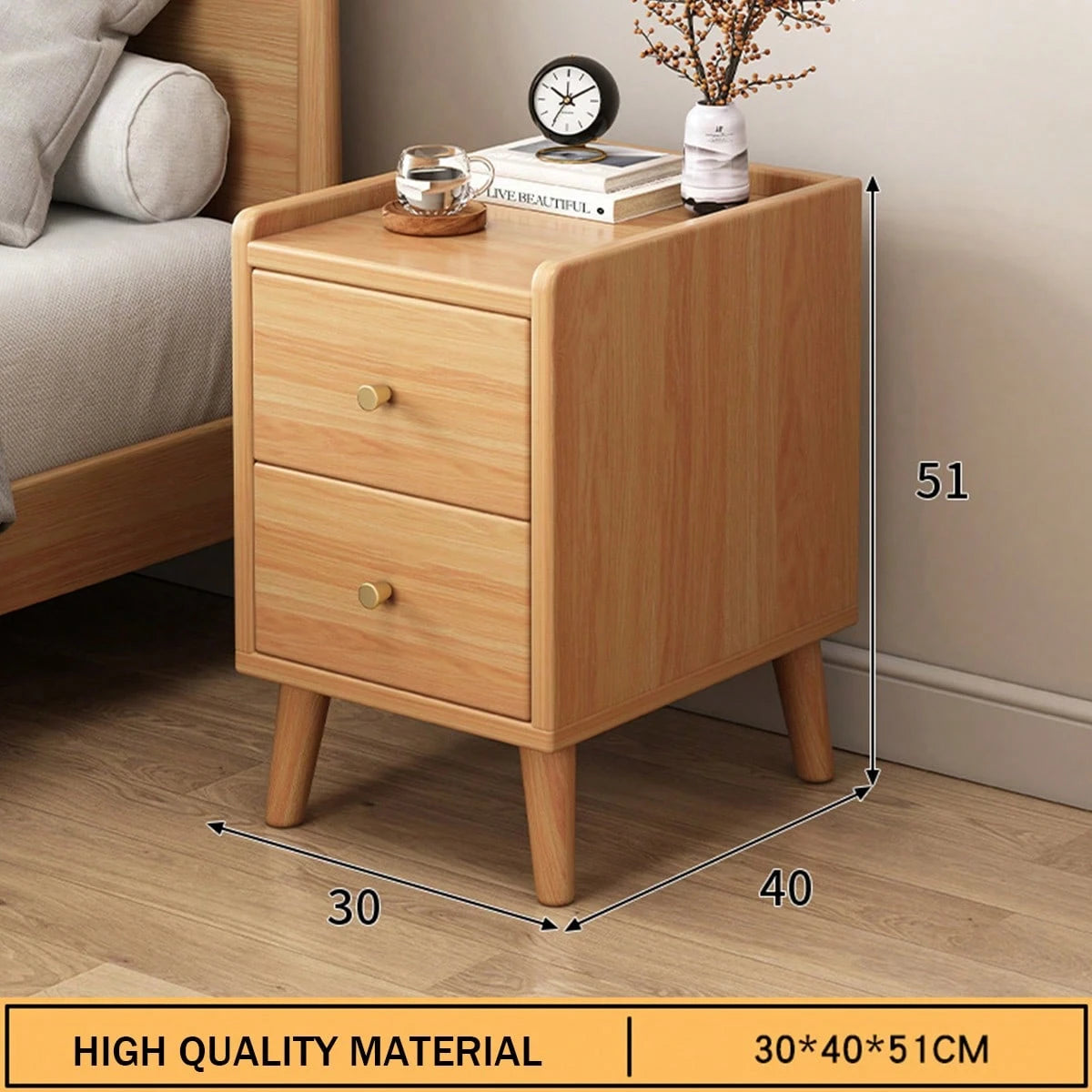 Solid Wood Multi-Purpose Storage Bedside Cabinet