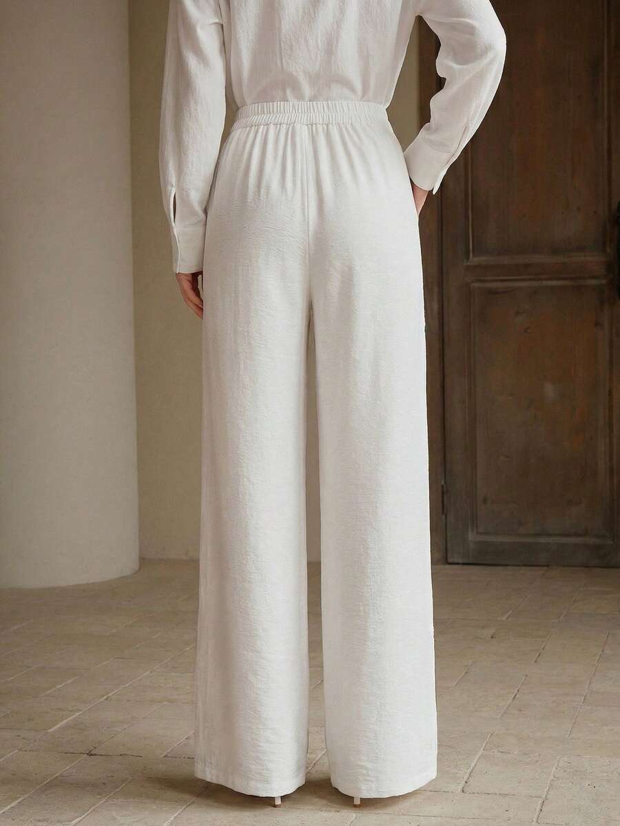 Women's White Elegant Casual Loose Pants