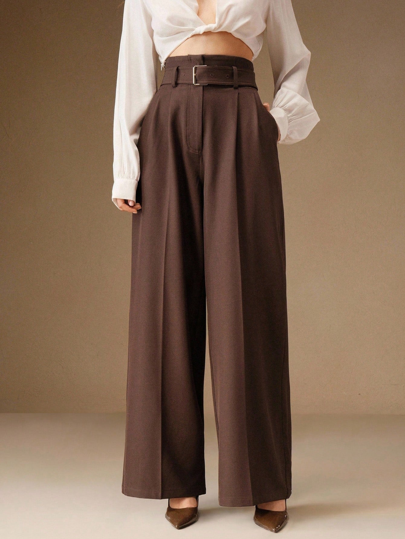 Women's Solid Color Pleated Wide Leg Pants