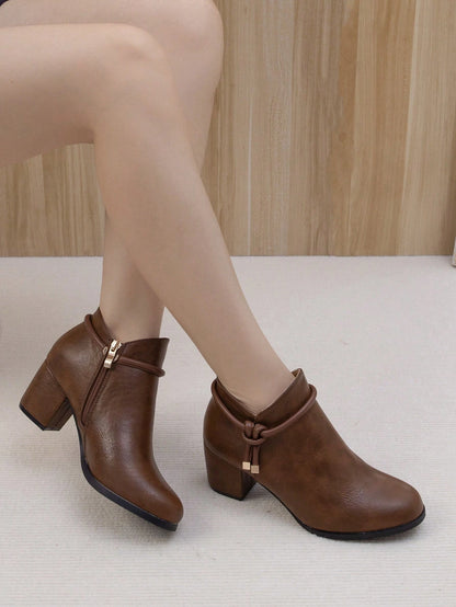 Women's Fashion Thick Heel Mid-Heel Ankle Boots, Thermal Lined