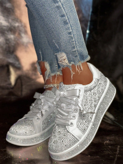 Rhinestone Decor Round Toe Casual Lightweight Sneakers