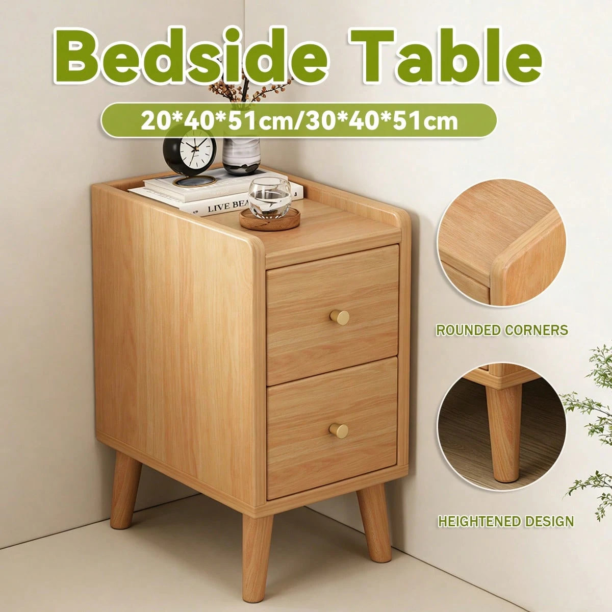 Solid Wood Multi-Purpose Storage Bedside Cabinet