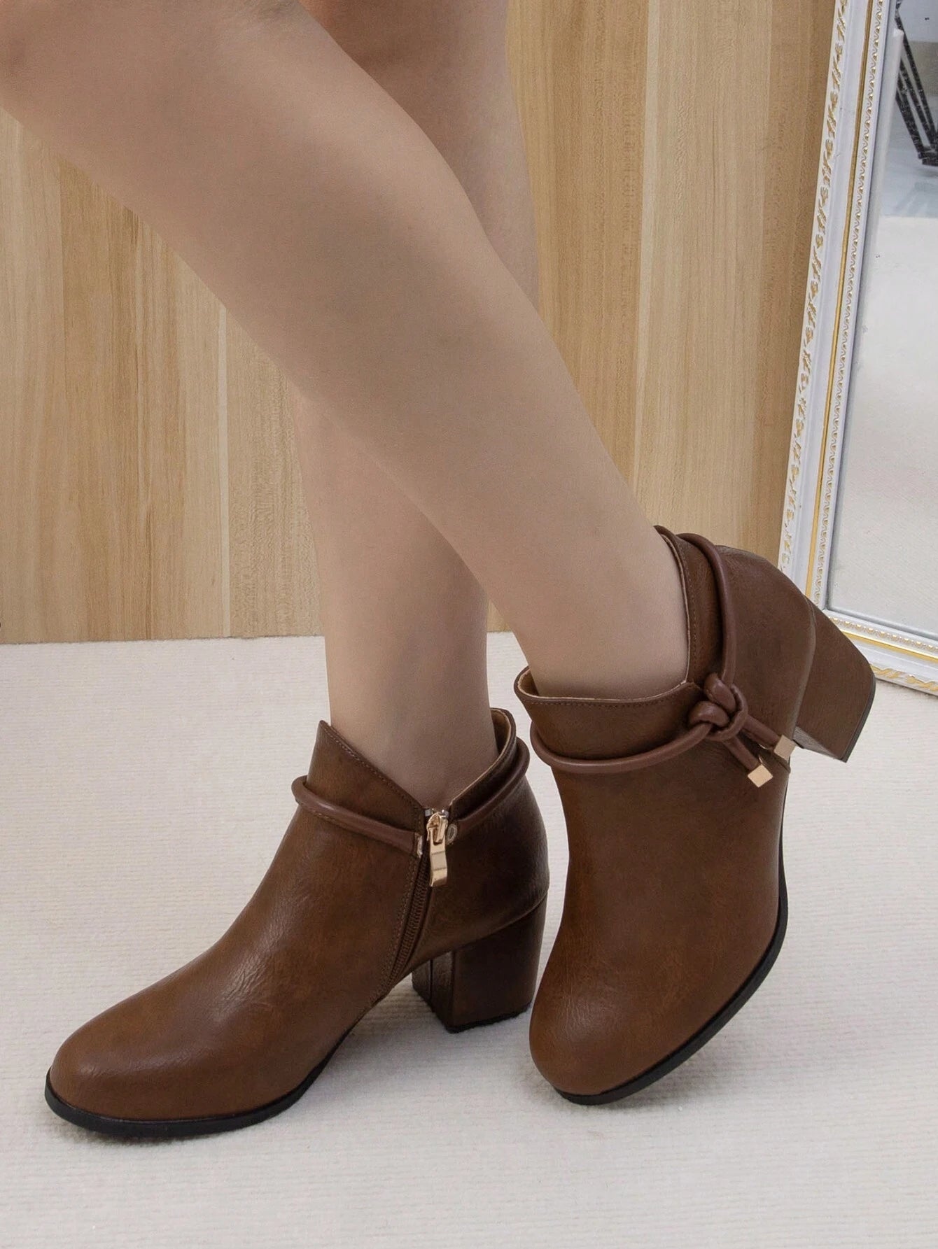 Women's Fashion Thick Heel Mid-Heel Ankle Boots, Thermal Lined