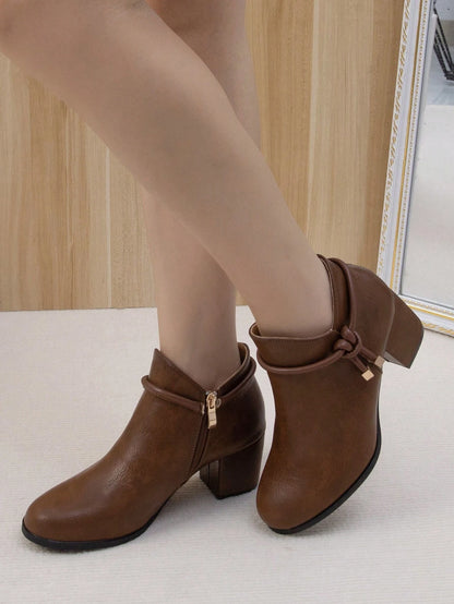 Women's Fashion Thick Heel Mid-Heel Ankle Boots, Thermal Lined