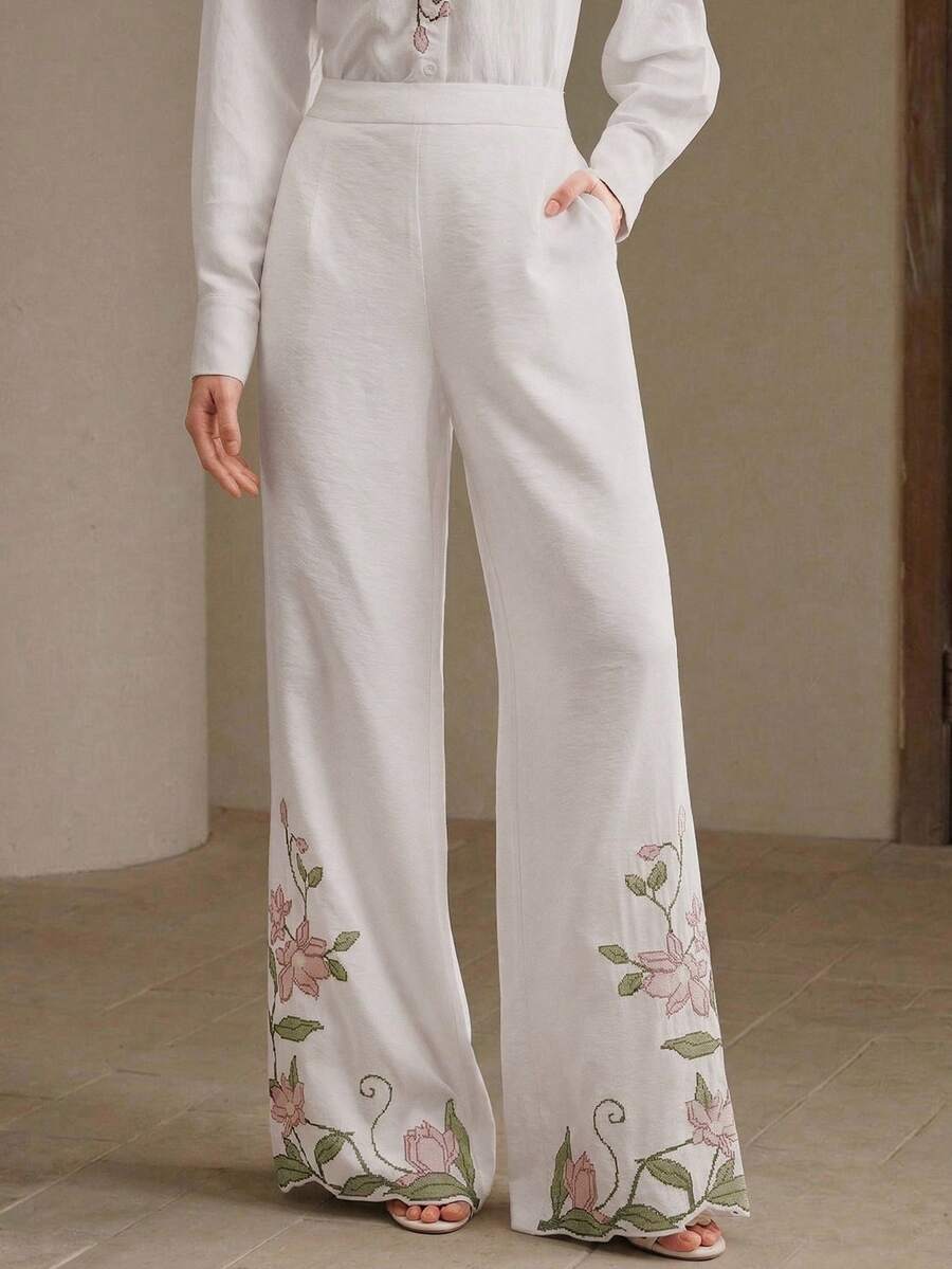 Women's White Elegant Casual Loose Pants