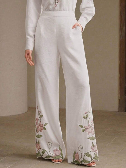 Women's White Elegant Casual Loose Pants
