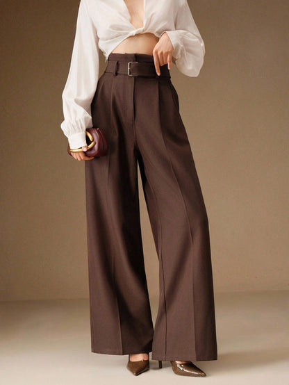 Women's Solid Color Pleated Wide Leg Pants