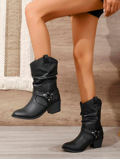 Buckle Decor Mid Calf Casual Riding Boots