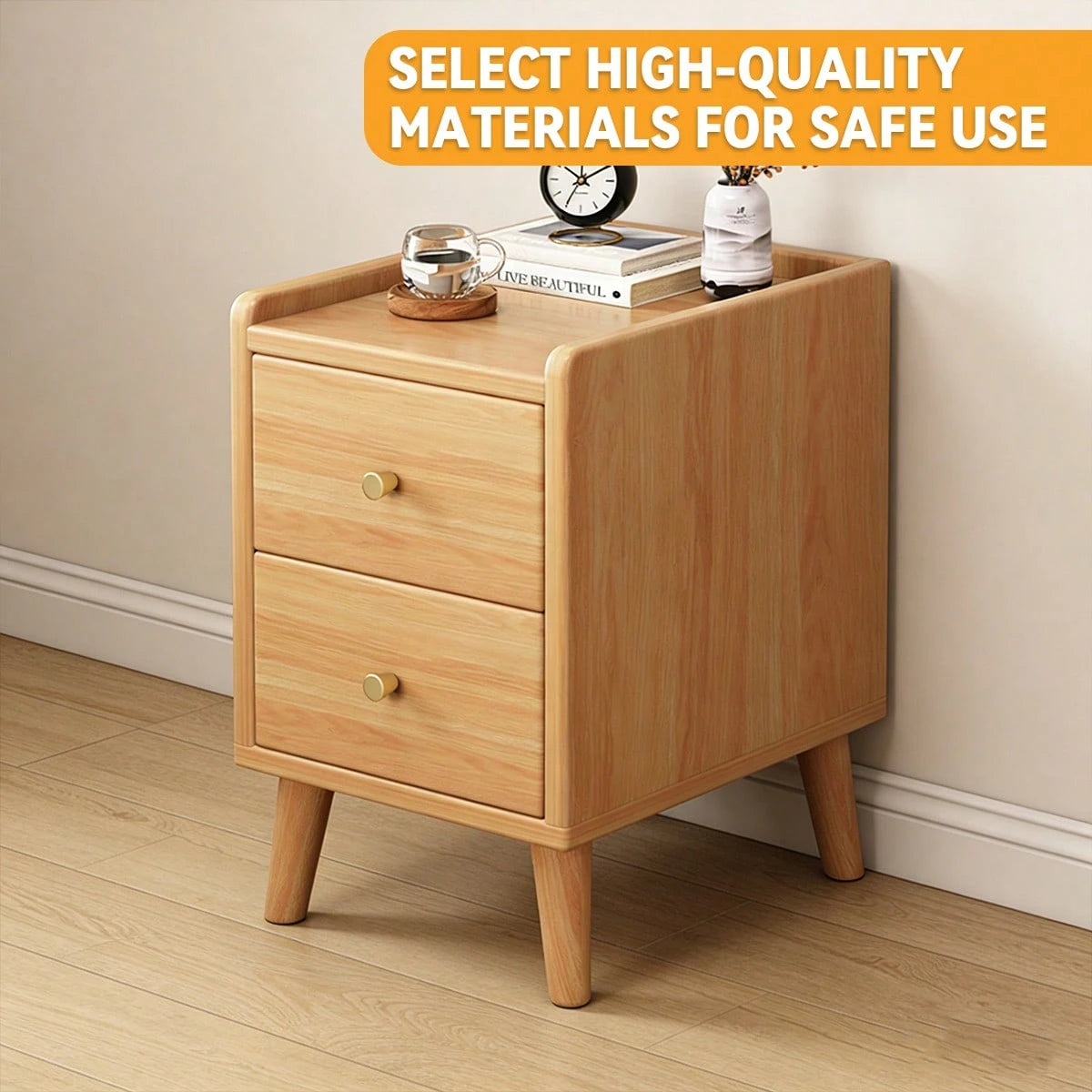 Solid Wood Multi-Purpose Storage Bedside Cabinet