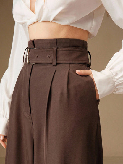 Women's Solid Color Pleated Wide Leg Pants