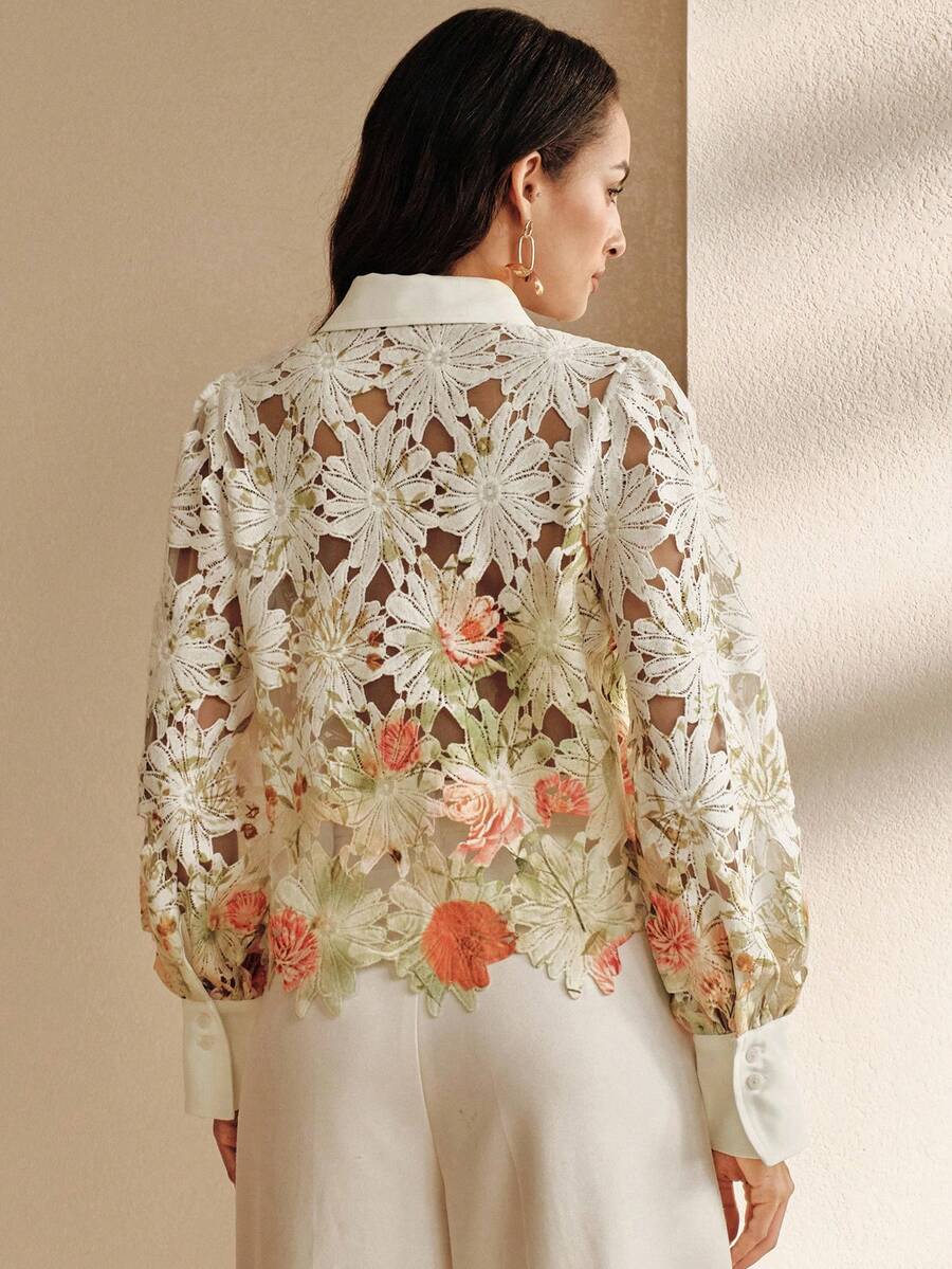 Women's Lightweight Luxury Versatile Printed Hollow Blouse