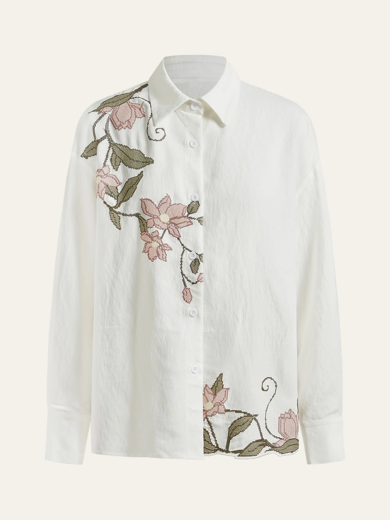 Elegant Embroidered Long Sleeve Casual Blouse For Women