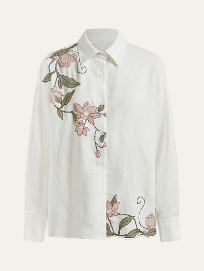Elegant Embroidered Long Sleeve Casual Blouse For Women