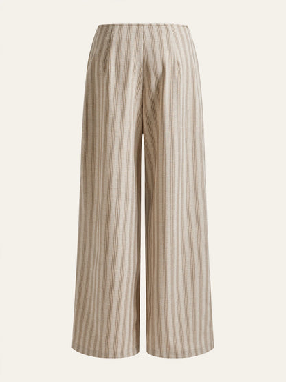 High Waist Pleated A-Line Striped Wide Leg Trousers