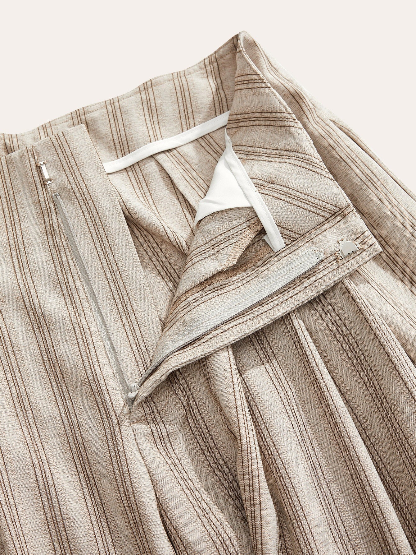 High Waist Pleated A-Line Striped Wide Leg Trousers
