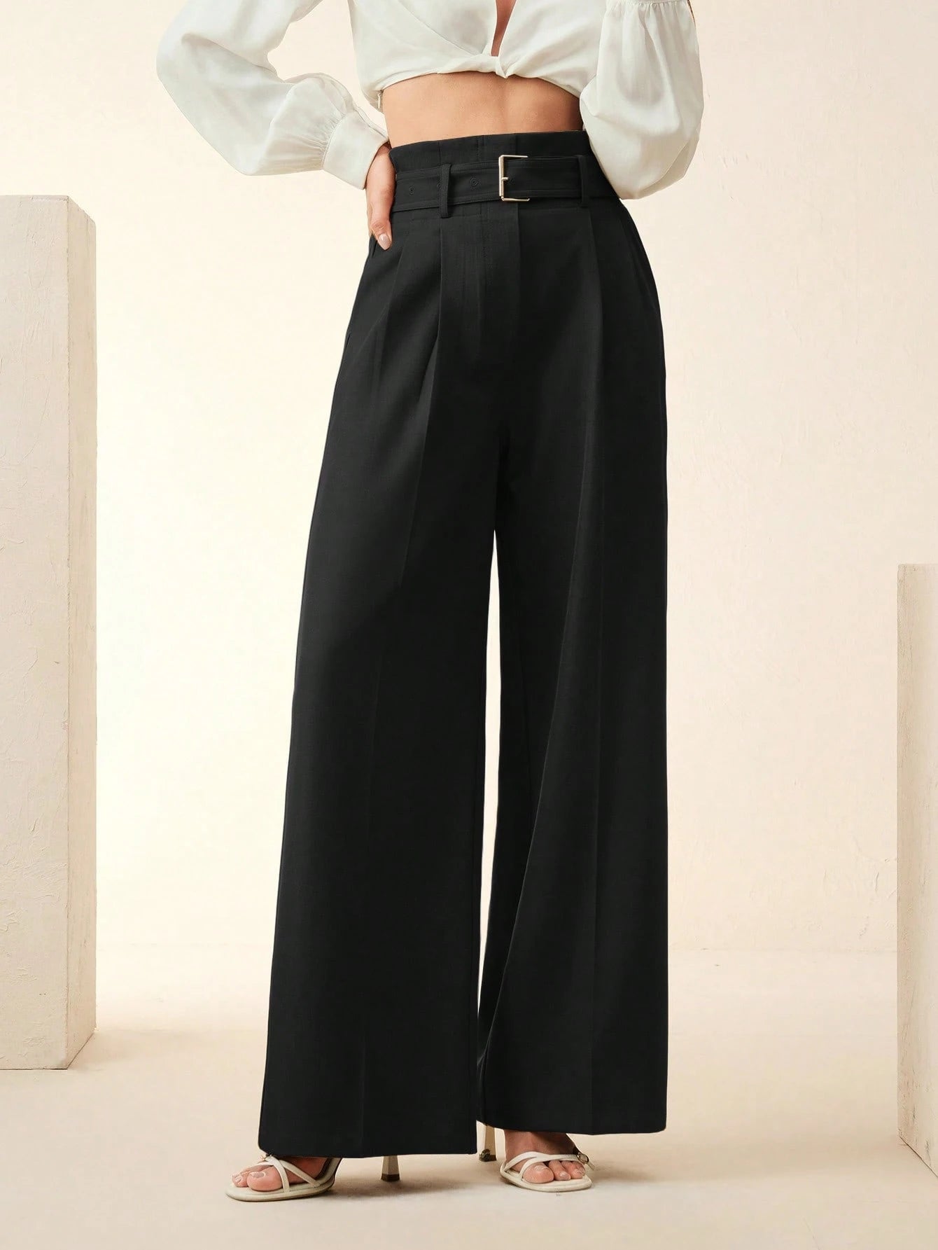 Women's Solid Color Pleated Wide Leg Pants