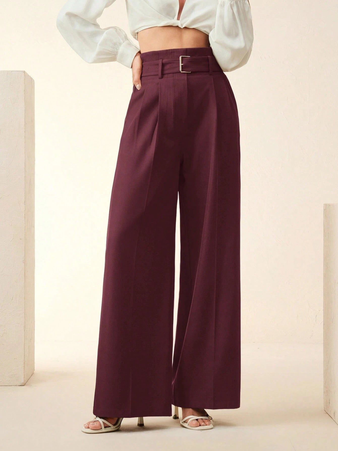 Women's Solid Color Pleated Wide Leg Pants