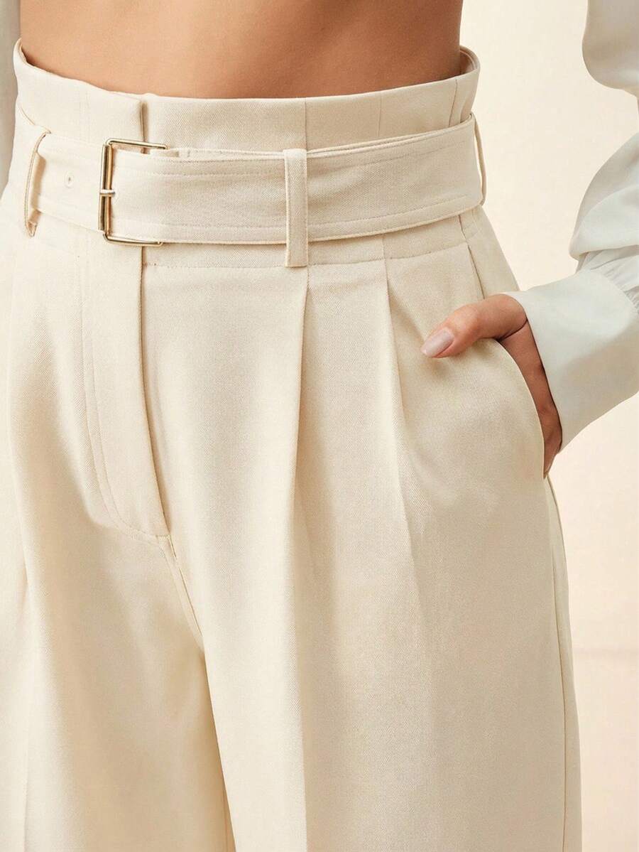 Women's Solid Color Pleated Wide Leg Pants