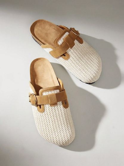 Ladies Straw Color Cork Bottom Matching Closed Toe Mop