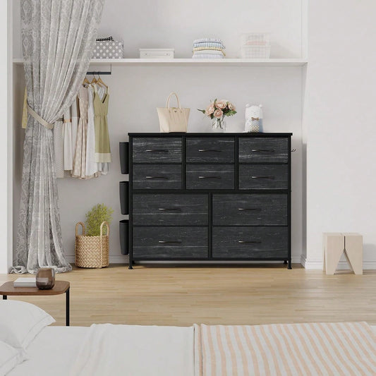 10 Drawer Fabric Storage Cabinet With Side Pockets & Hooks