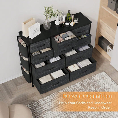 10 Drawer Fabric Storage Cabinet With Side Pockets & Hooks