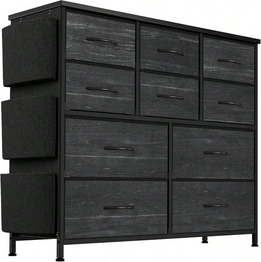 10 Drawer Fabric Storage Cabinet With Side Pockets & Hooks