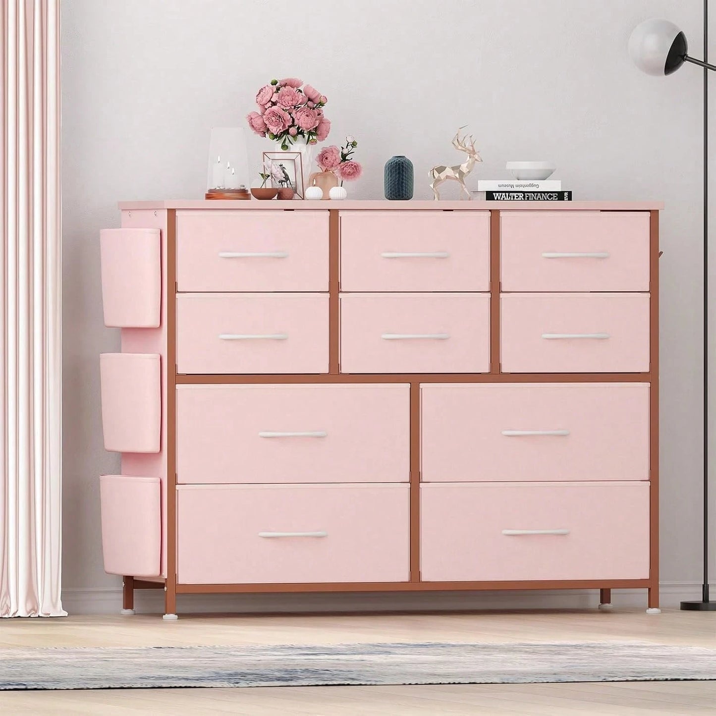 10 Drawer Fabric Storage Cabinet With Side Pockets & Hooks