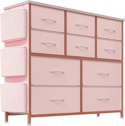 10 Drawer Fabric Storage Cabinet With Side Pockets & Hooks