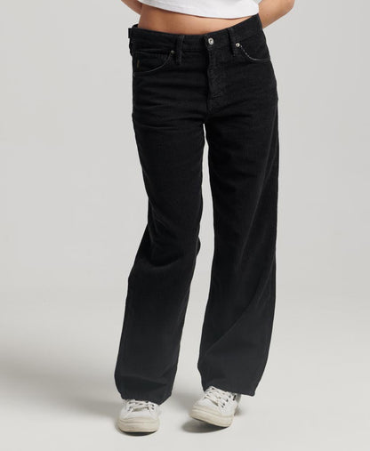 Mid Rise Wide Leg Cord Pants | Black 30