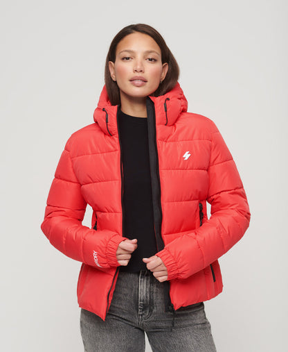 Slim Fit Hooded Spirit Sports Puffer | Active Pink