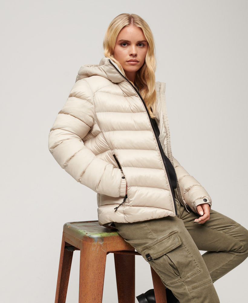Hooded Fuji Padded Slim Fit Jacket | Pelican Beige