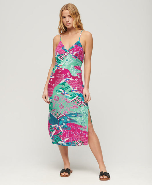 Printed Midi Slip Cami Slim Fit Dress | Magenta Stork Cloud