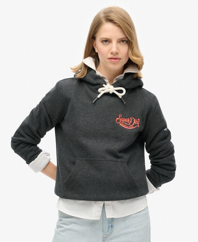 Neon Embroidered Graphic Hoodie | Charcoal Marle