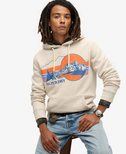 Outdoor Graphic Stripe Hoodie | Oatmeal Grey Marle