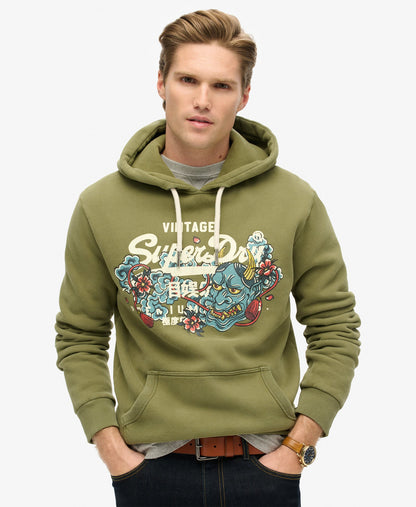 Tokyo Vintage Logo Graphic Hoodie | Soft Moss Green