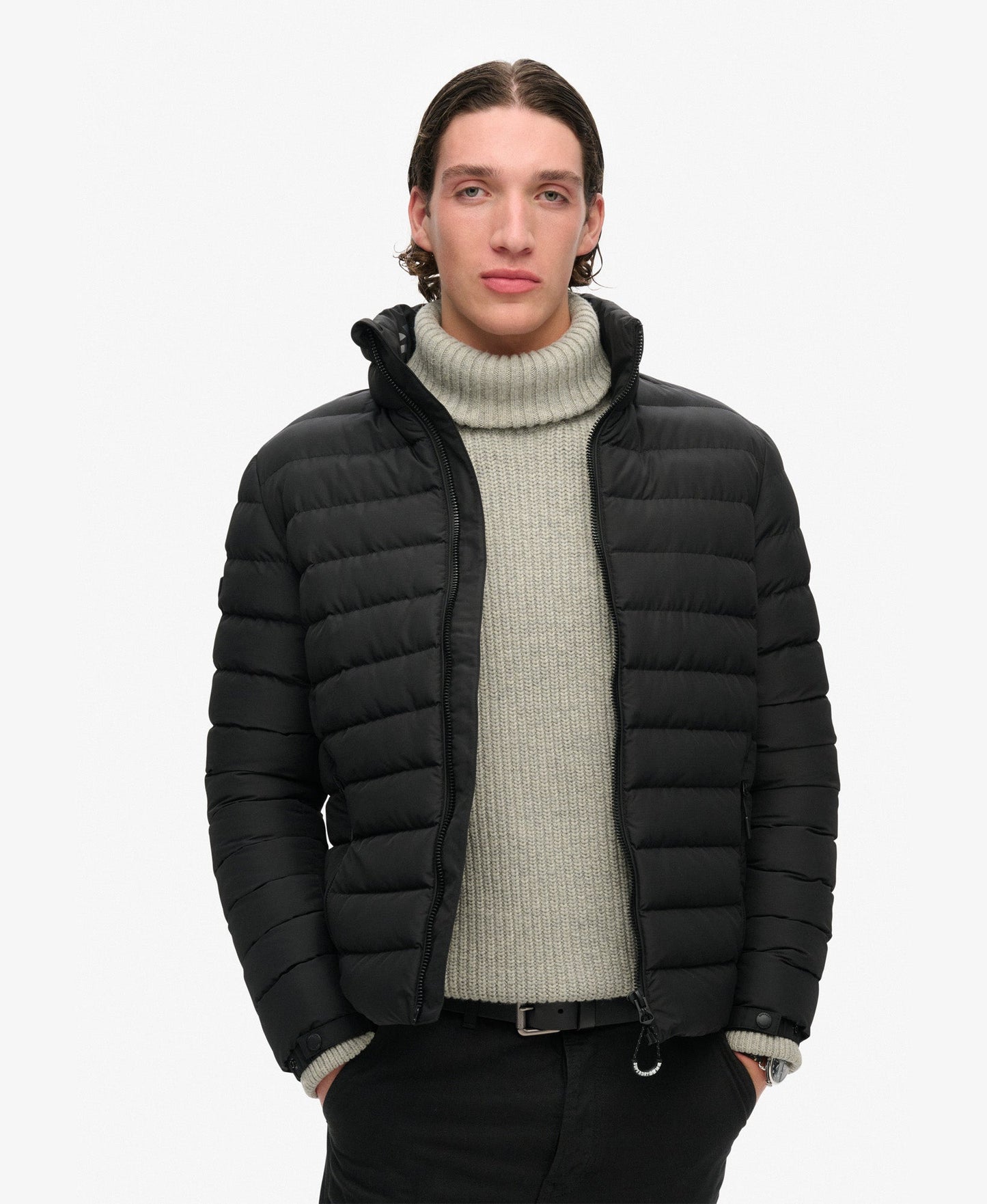 Fuji Print Padded Slim Fit Jacket | Black